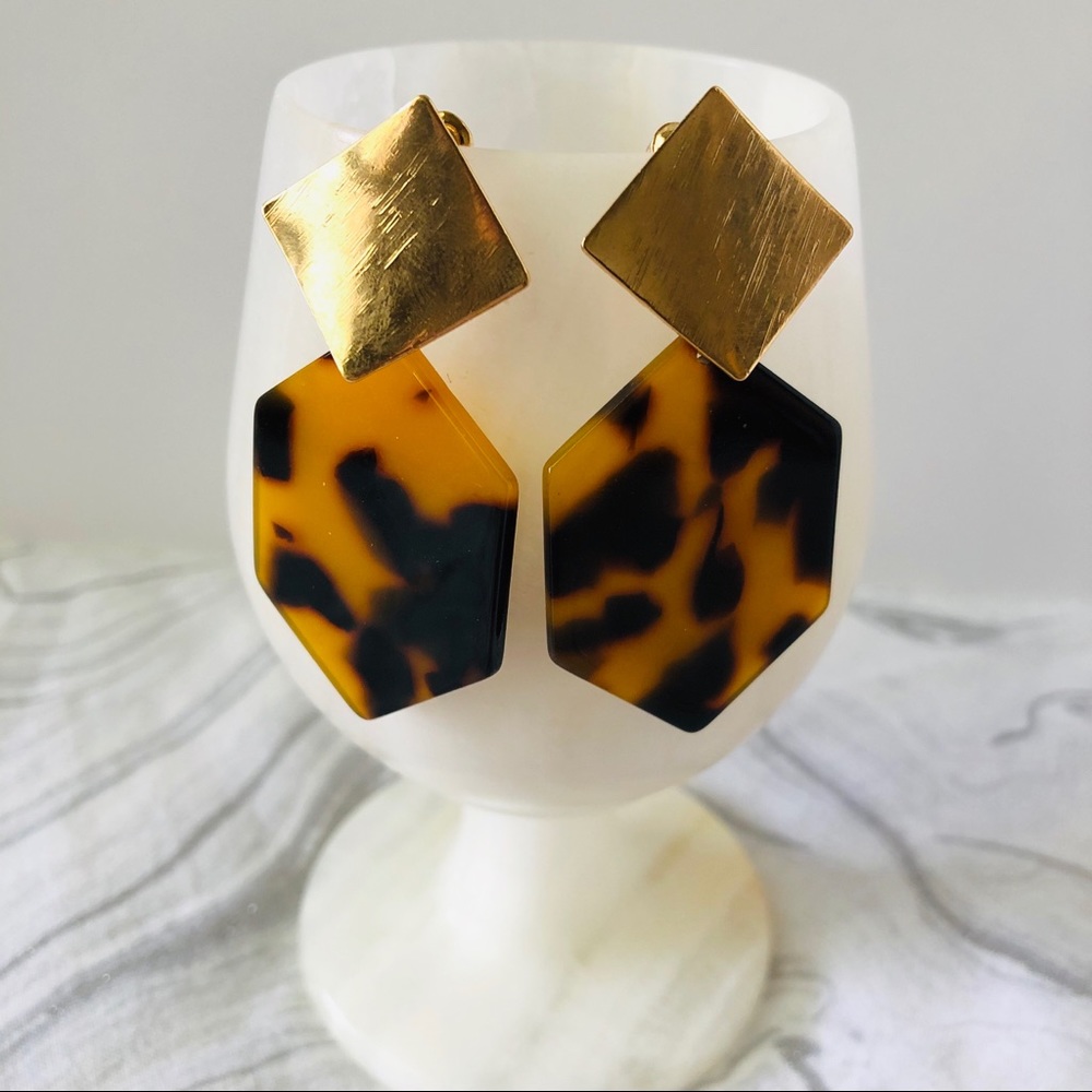 Tortoise shell/Leopard Print Gold Retro Earrings - Picture 1 of 2